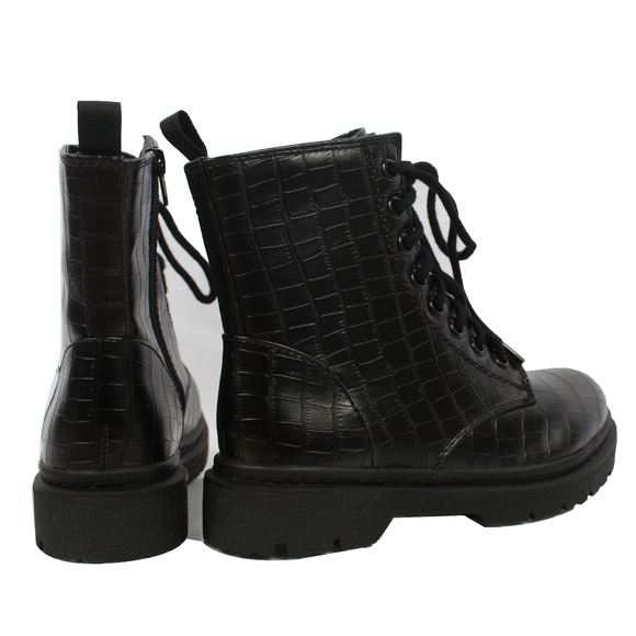 Size 6 Black Crocodile Lace Up Lug Sole Military - Picture 4 of 7